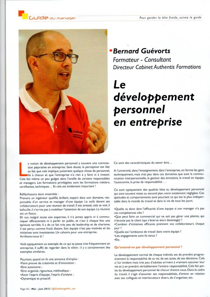 Article paru dans la revue Challenge Pro 7 - Le développement personnel en entreprises